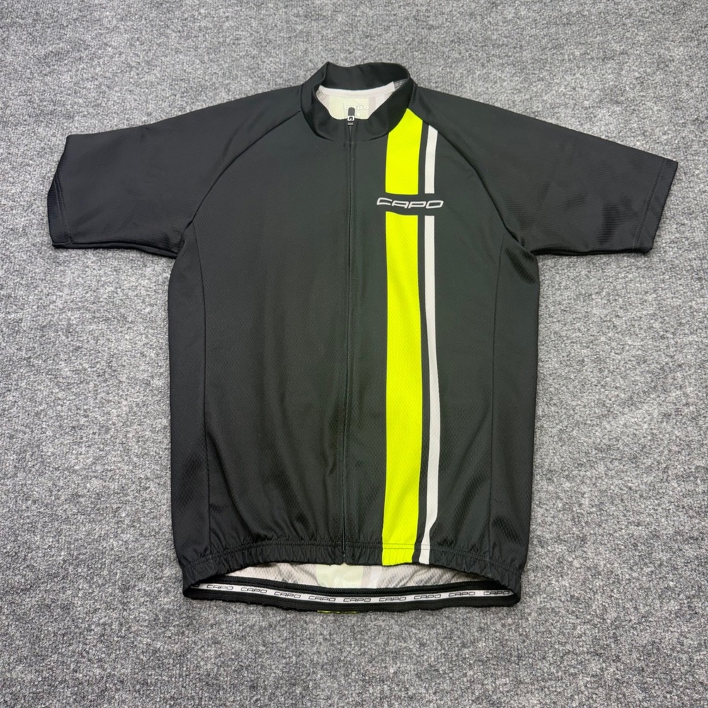 Capo Mens Cycling Jersey Large Black Neon Yellow Stripe Full Zip Made in Italy